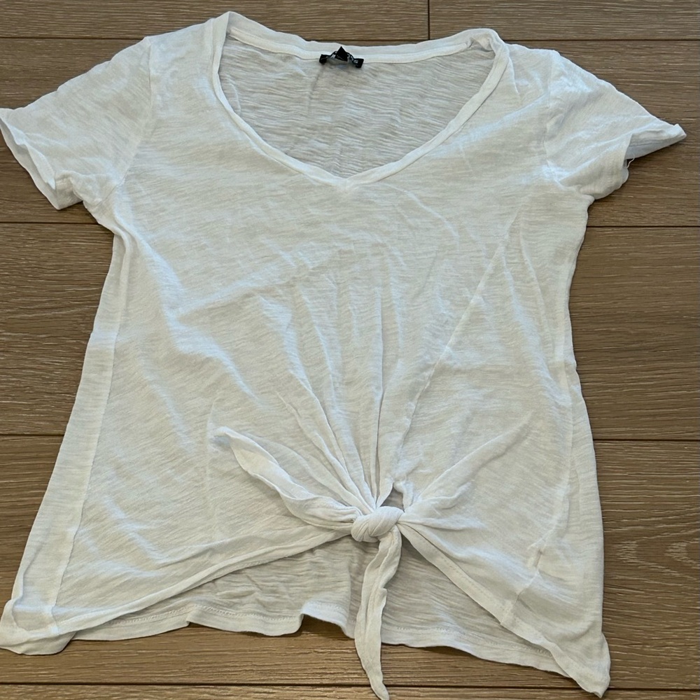 Express Womens Size T-Shirt Extra Small White Capped Sleeve Knotted Waist